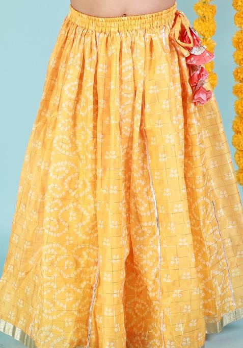 Yellow Printed Polyester Lehenga With Blouse (Set of 2)