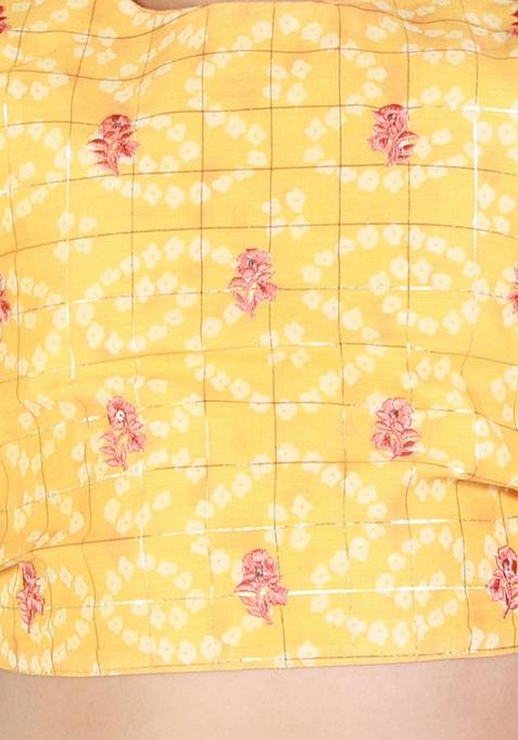 Yellow Printed Polyester Lehenga With Blouse (Set of 2)