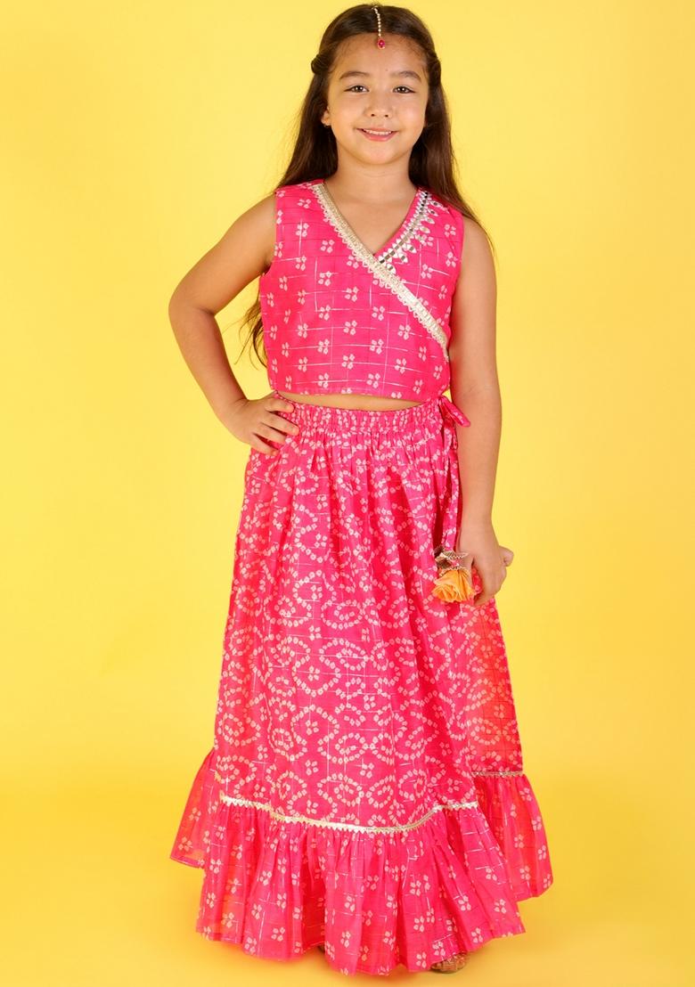 Pink Printed Polyester Lehenga With Blouse (Set of 2)