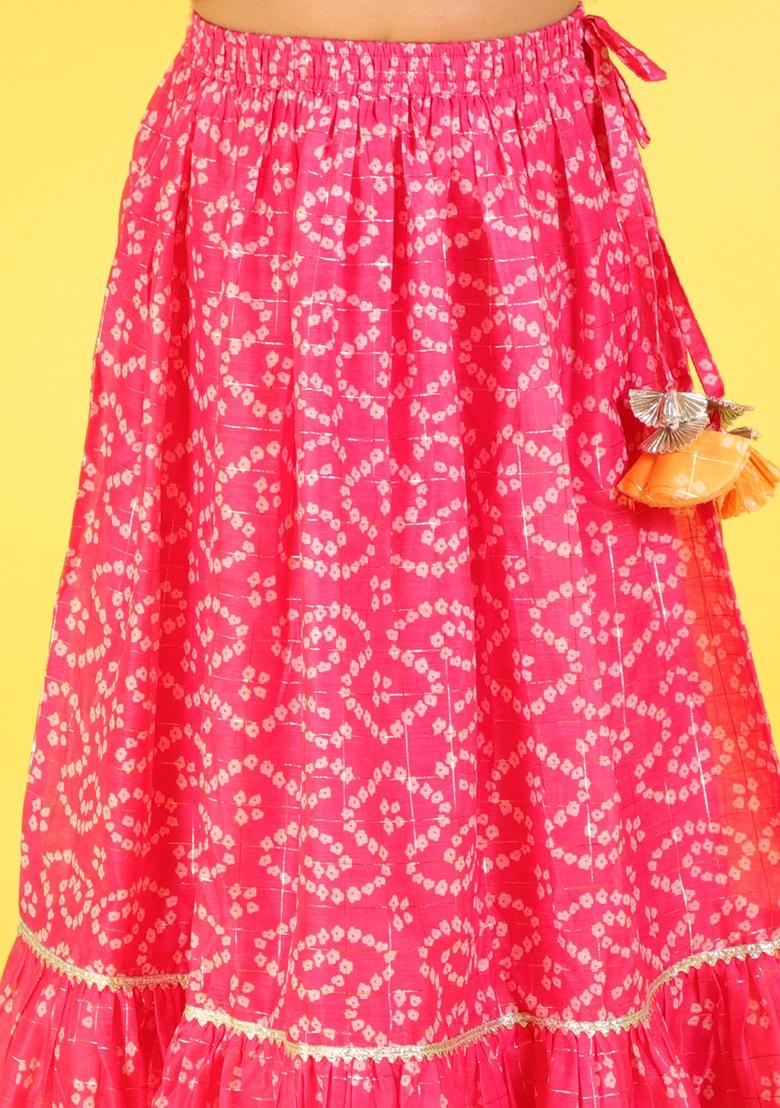 Pink Printed Polyester Lehenga With Blouse (Set of 2)