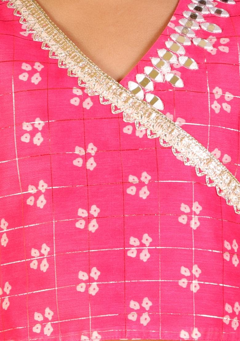 Pink Printed Polyester Lehenga With Blouse (Set of 2)
