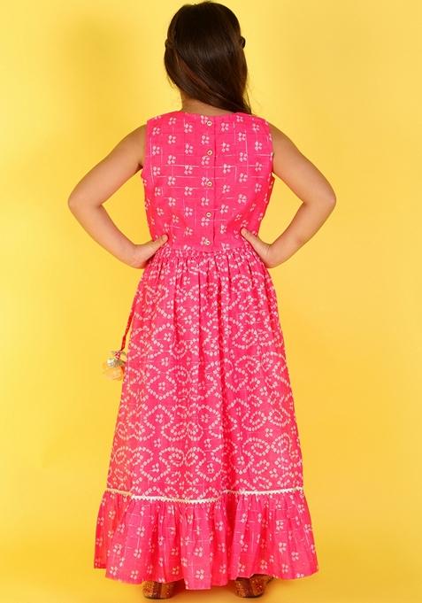 Pink Printed Polyester Lehenga With Blouse (Set of 2)