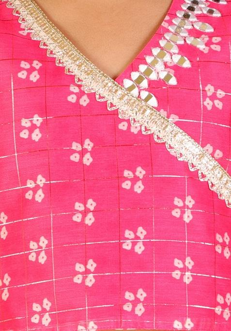 Pink Printed Polyester Lehenga With Blouse (Set of 2)