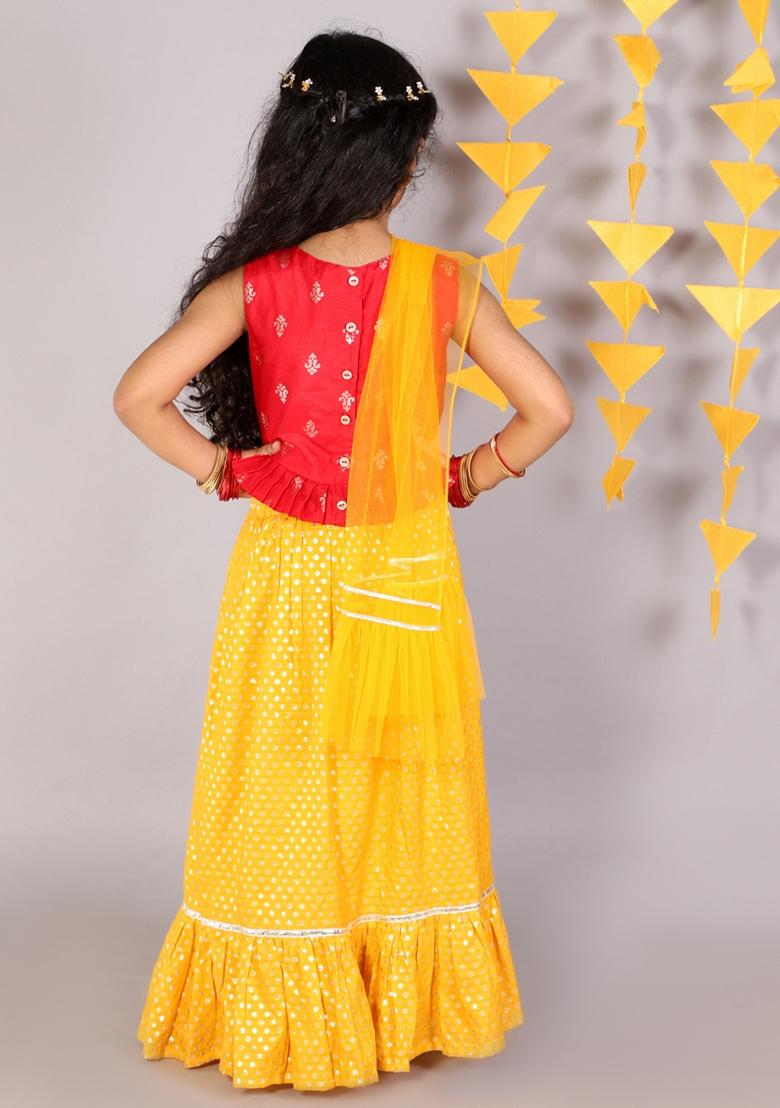 Red Sequin Embroidered Polyester Lehenga With Blouse And Dupatta (Set of 3)