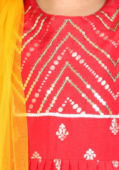 Red Sequin Embroidered Polyester Lehenga With Blouse And Dupatta (Set of 3)