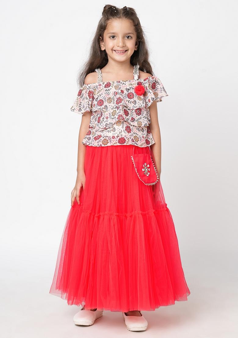 Red Embroidered Polyester Lehenga With Blouse (Set of 2)