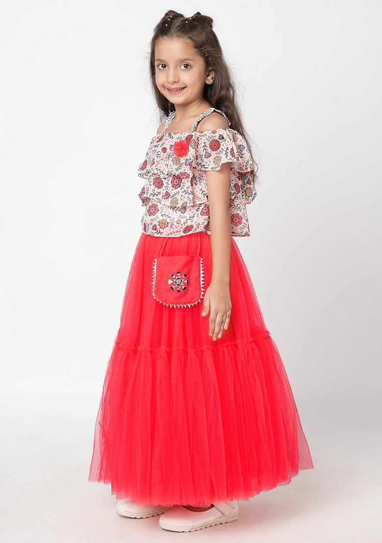 Red Embroidered Polyester Lehenga With Blouse (Set of 2)