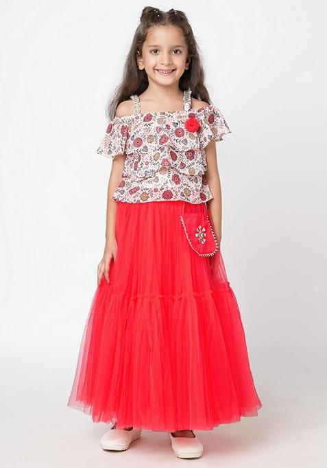 Red Embroidered Polyester Lehenga With Blouse (Set of 2)