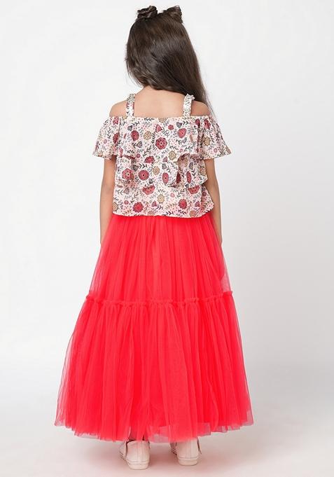 Red Embroidered Polyester Lehenga With Blouse (Set of 2)