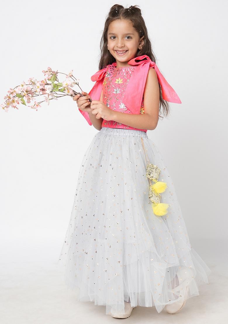 Pink Embroidered Polyester Lehenga With Blouse (Set of 2)