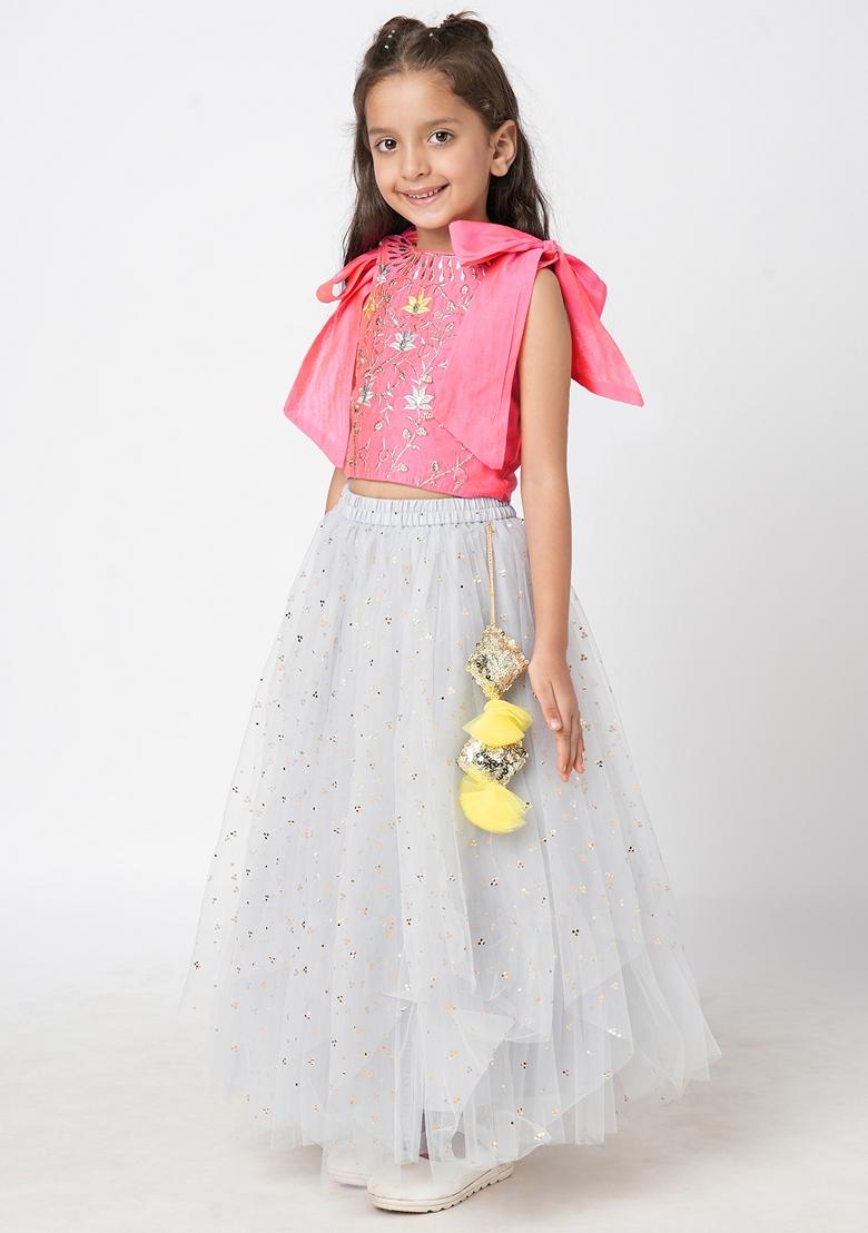 Pink Embroidered Polyester Lehenga With Blouse (Set of 2)