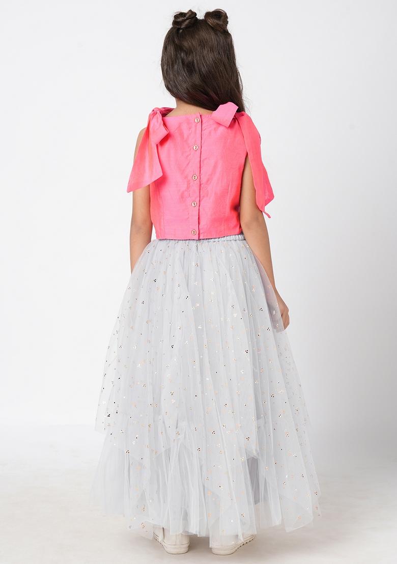 Pink Embroidered Polyester Lehenga With Blouse (Set of 2)