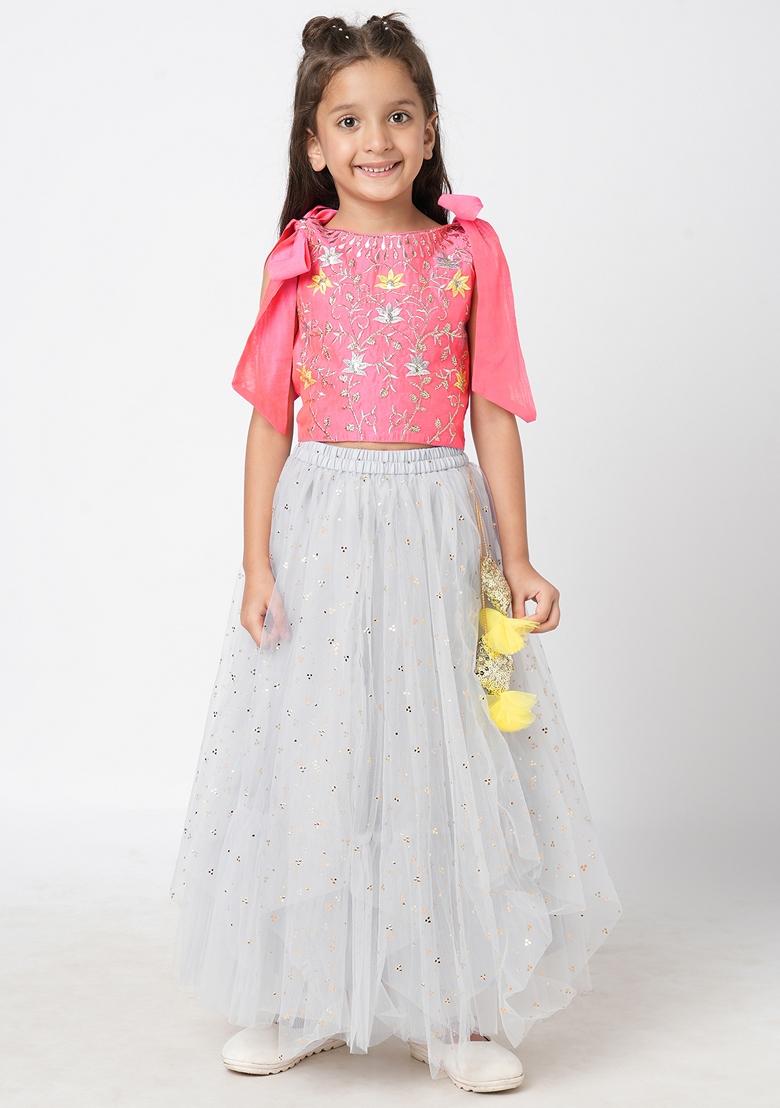 Pink Embroidered Polyester Lehenga With Blouse (Set of 2)