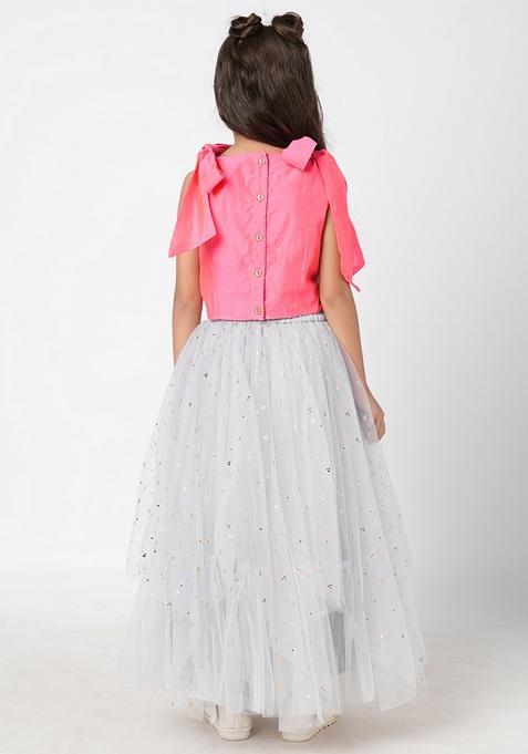 Pink Embroidered Polyester Lehenga With Blouse (Set of 2)