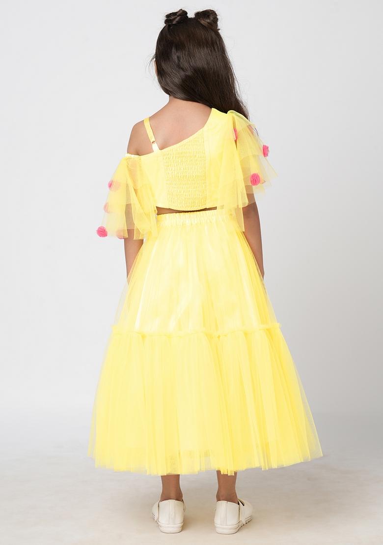 Yellow Floral Tassels Polyester Lehenga With Blouse (Set of 2)