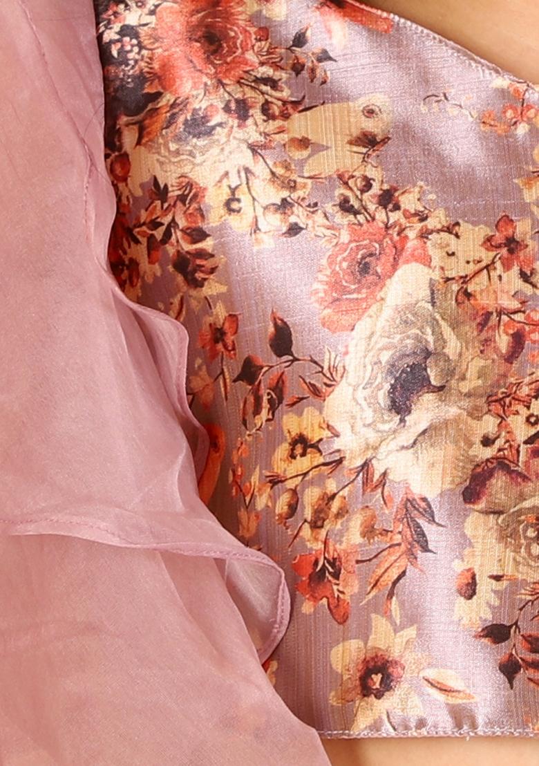 Multicolour Digital Print Polyester Lehenga With Blouse (Set of 2) - Indya