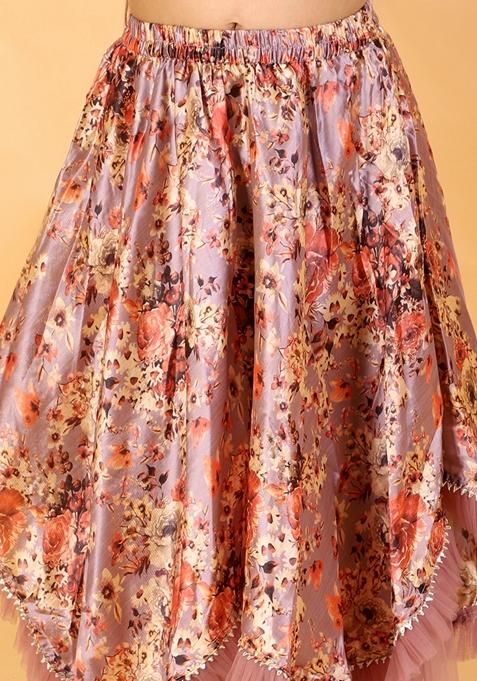 Multicolour Digital Print Polyester Lehenga With Blouse (Set of 2)