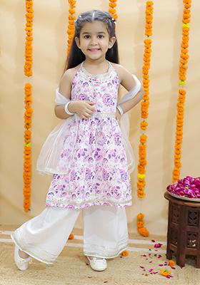 Pink Printed Cotton Lehenga Set For Girl