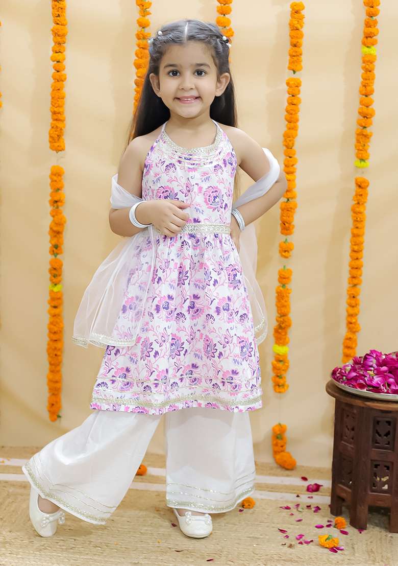 Pink Printed Cotton Lehenga Set For Girl - Indya