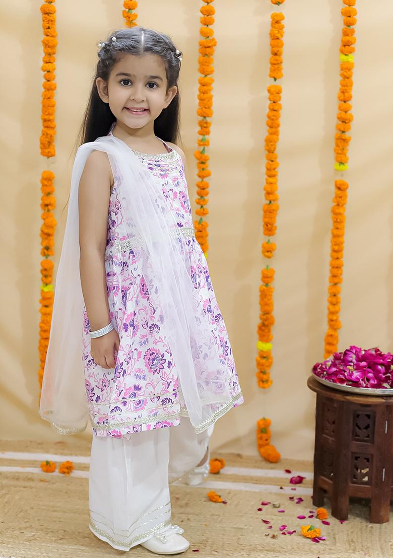 Pink Printed Cotton Lehenga Set For Girl