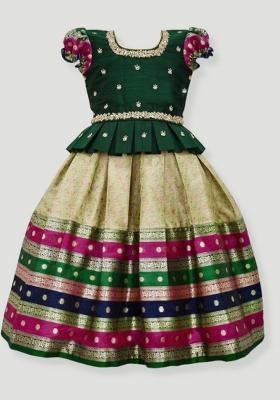 Multicolor Embroidered Art Silk Lehenga Set For Girls