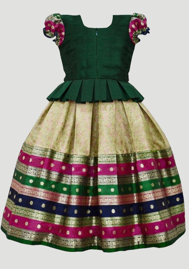 Multicolor Embroidered Art Silk Lehenga Set For Girls