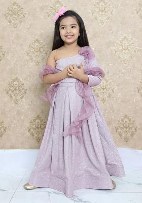 Pink Solid Shimmer Lehenga Set With Dupatta For Girls