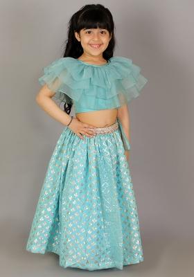 Blue Embroidered Organza Lehngas For Girls