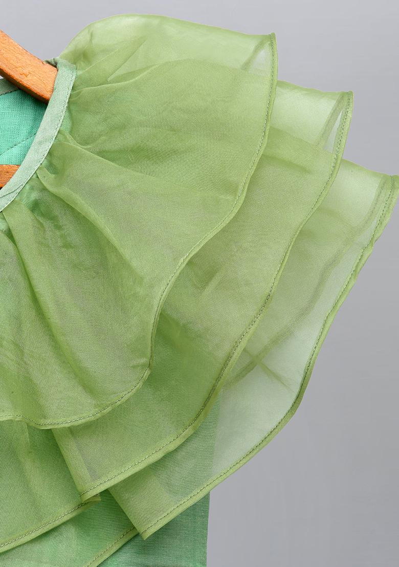 Lime Green Embroidered Organza Lehngas For Girls