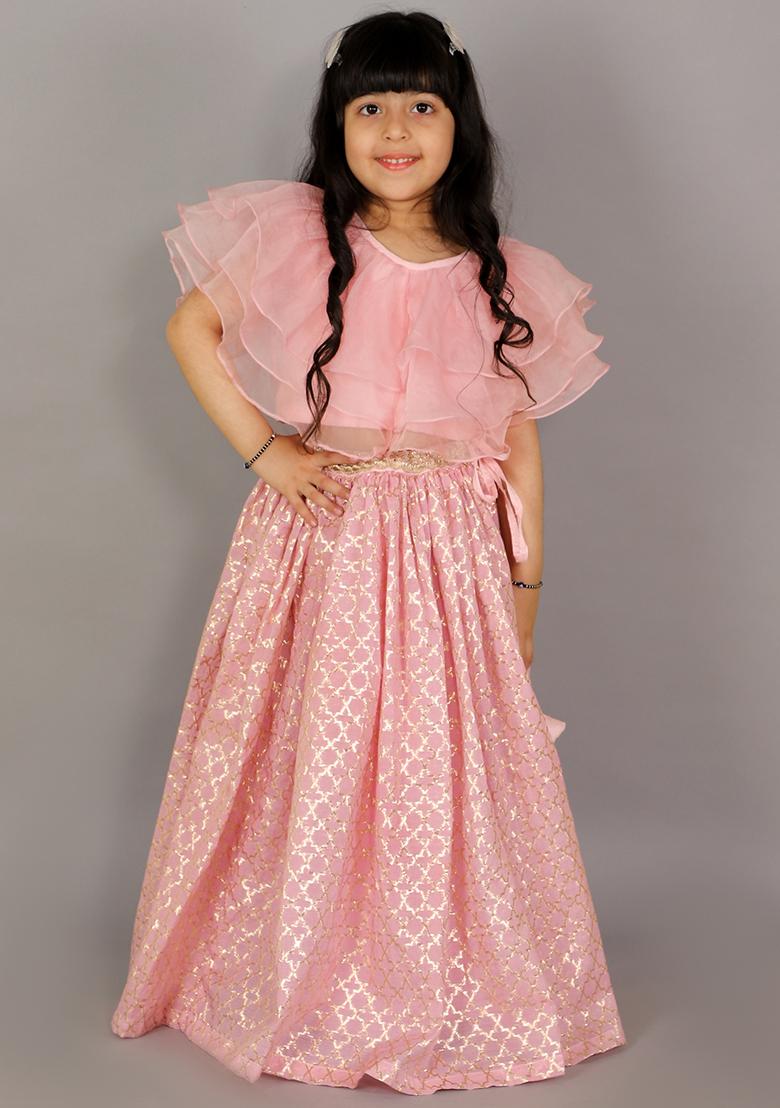 Light Pink Embroidered Organza Lehngas For Girls
