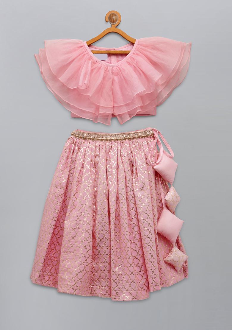 Light Pink Embroidered Organza Lehngas For Girls