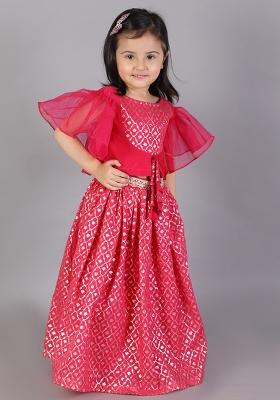 Fuschia Pink Embroidered Organza Lehngas For Girls