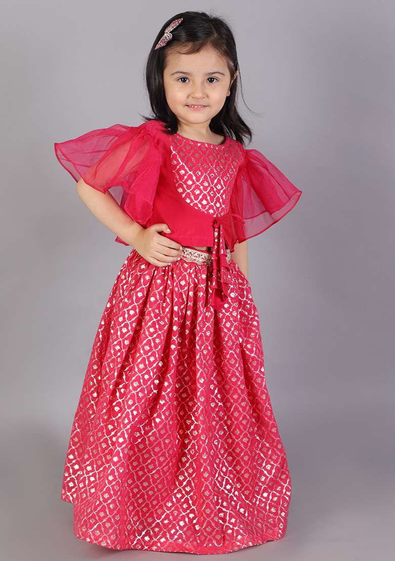 Fuschia Pink Embroidered Organza Lehngas For Girls - Indya