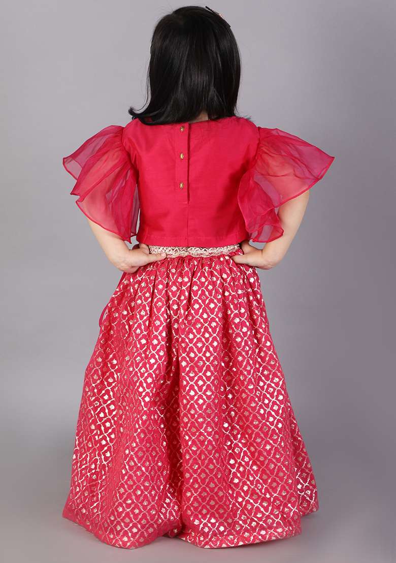 Fuschia Pink Embroidered Organza Lehngas For Girls - Indya