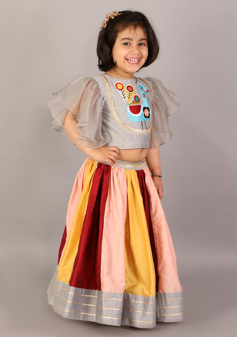 Black Embroidered Cotton Silk Lehngas For Girls