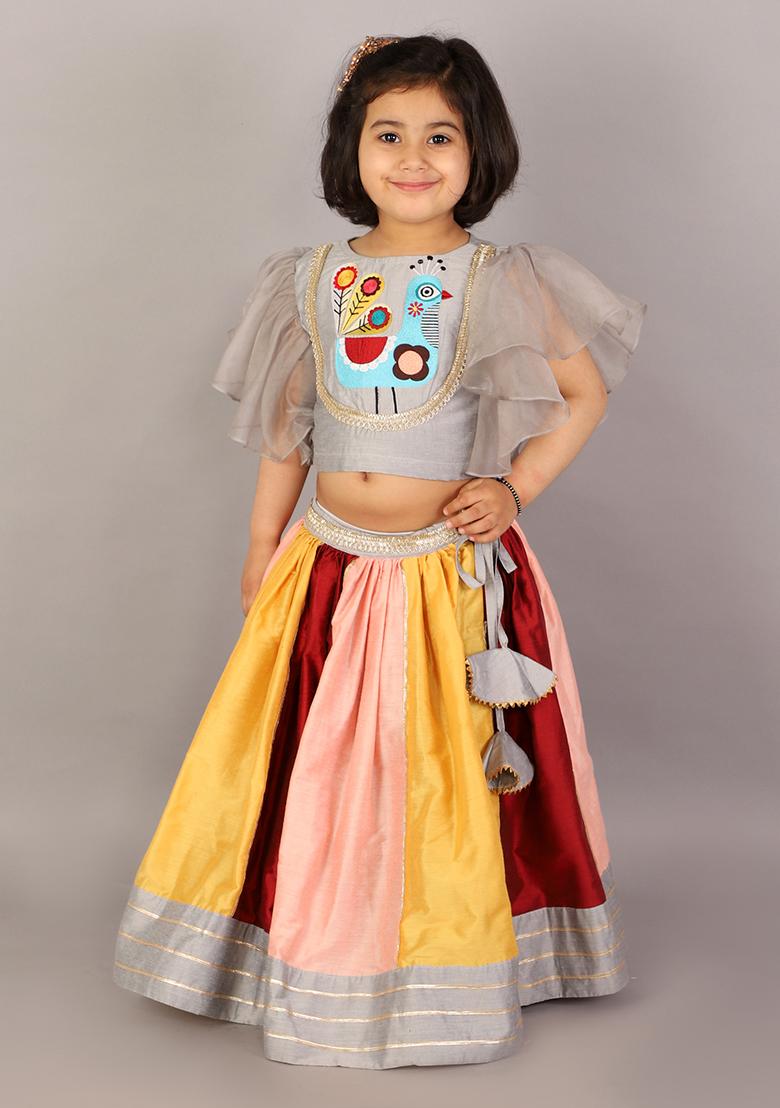 Black Embroidered Cotton Silk Lehngas For Girls