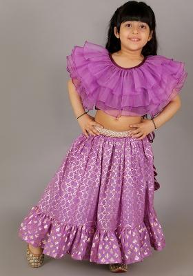 Purple Embroidered Organza Lehngas For Girls