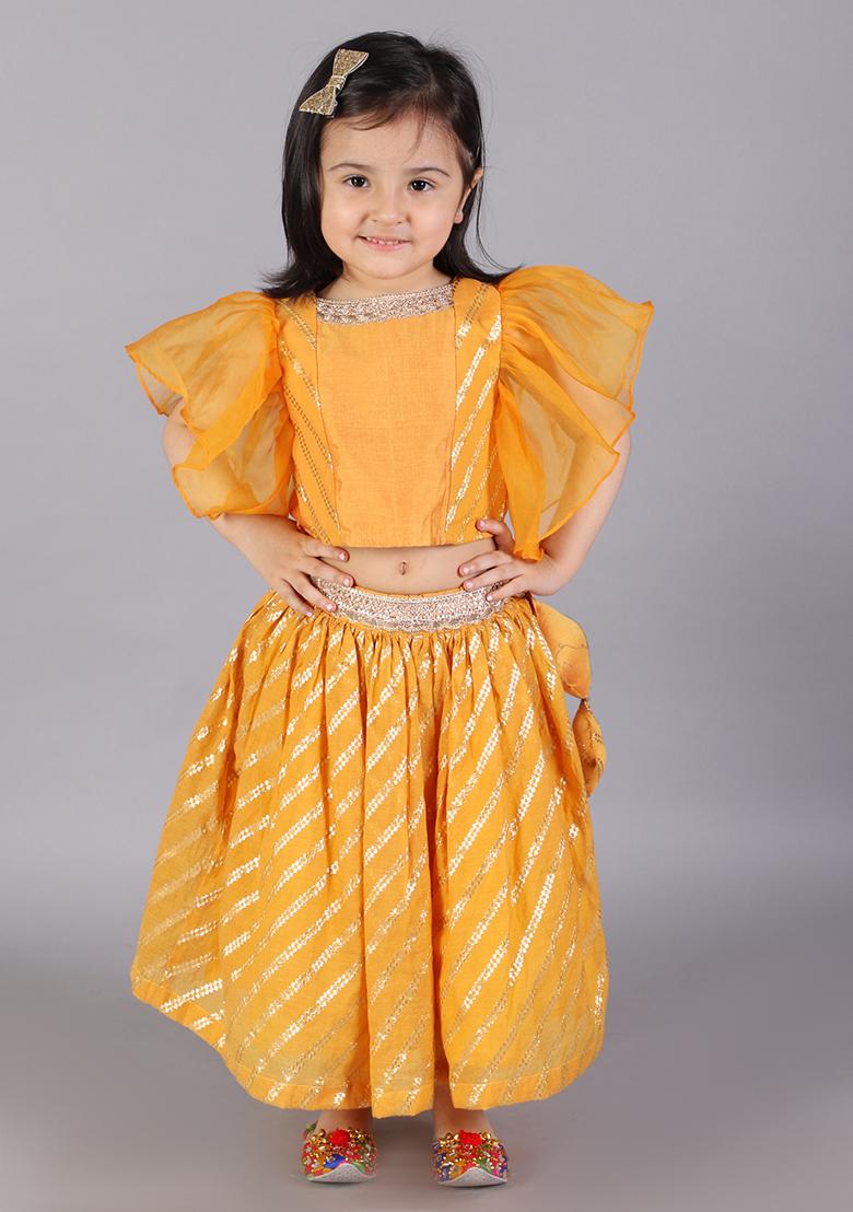 Orange Embroidered Organza Lehngas For Girls
