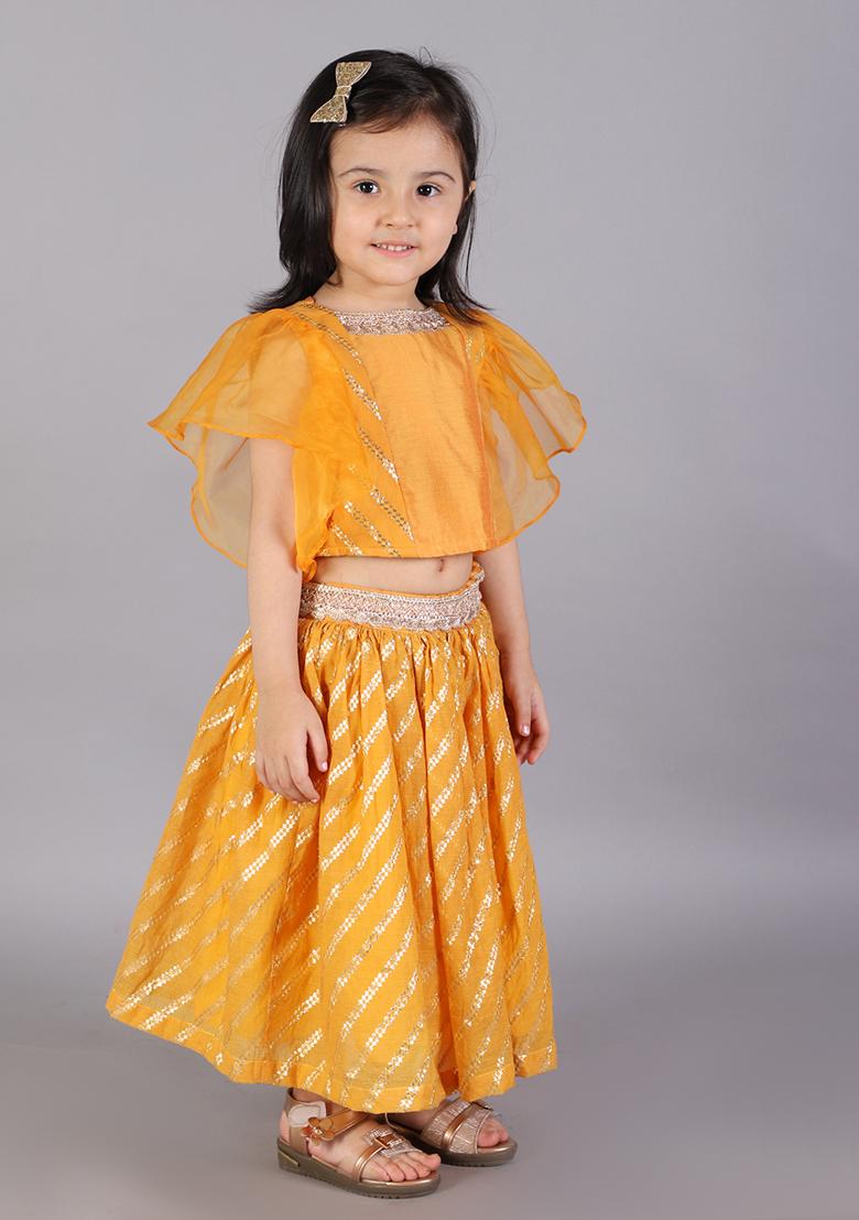 Orange Embroidered Organza Lehngas For Girls