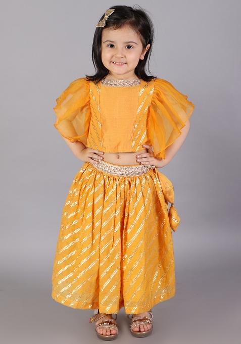 Orange Embroidered Organza Lehngas For Girls