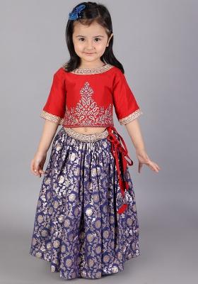 Red Embroidered Cotton Lehngas For Girls