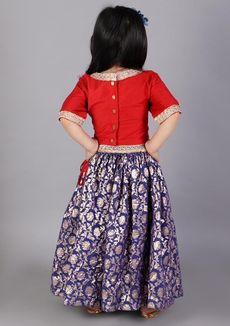 Red Embroidered Cotton Lehngas For Girls