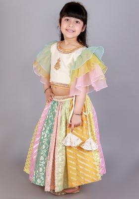 Off White Embroidered Organza Lehngas For Girls
