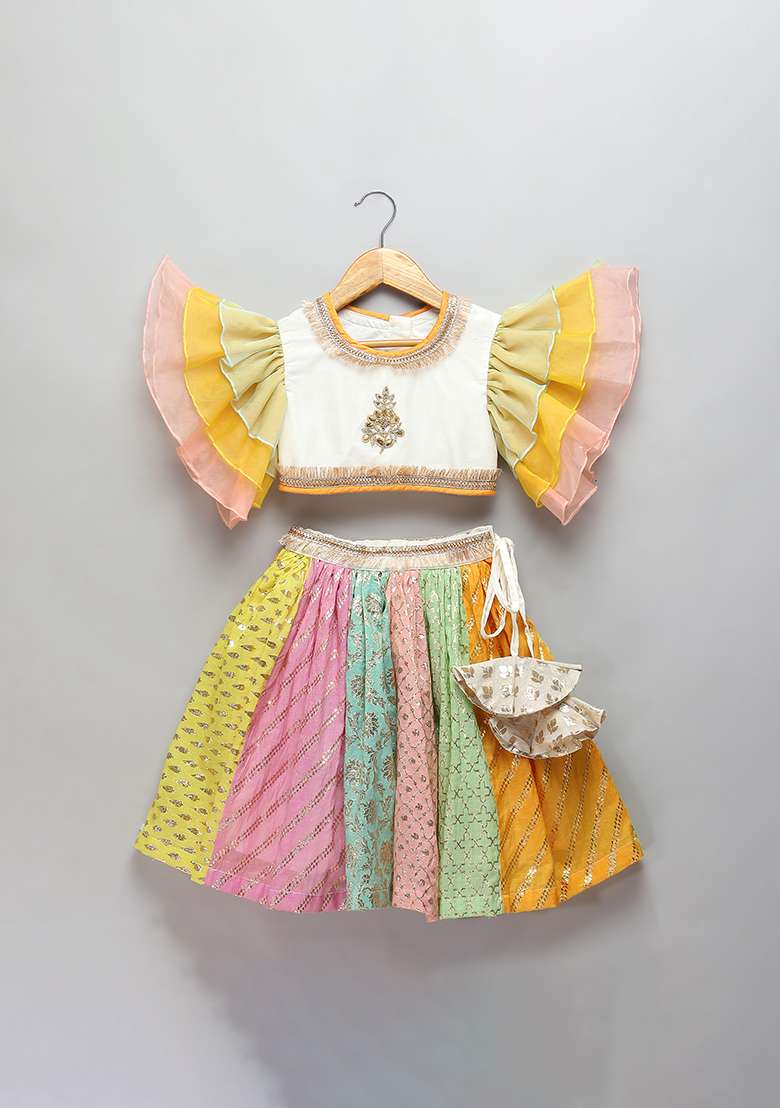 Off White Embroidered Organza Lehngas For Girls - Indya