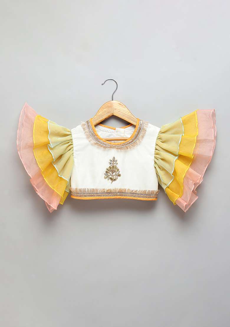 Off White Embroidered Organza Lehngas For Girls - Indya