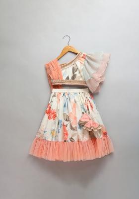 Off White Embroidered Organza Lehngas For Girls