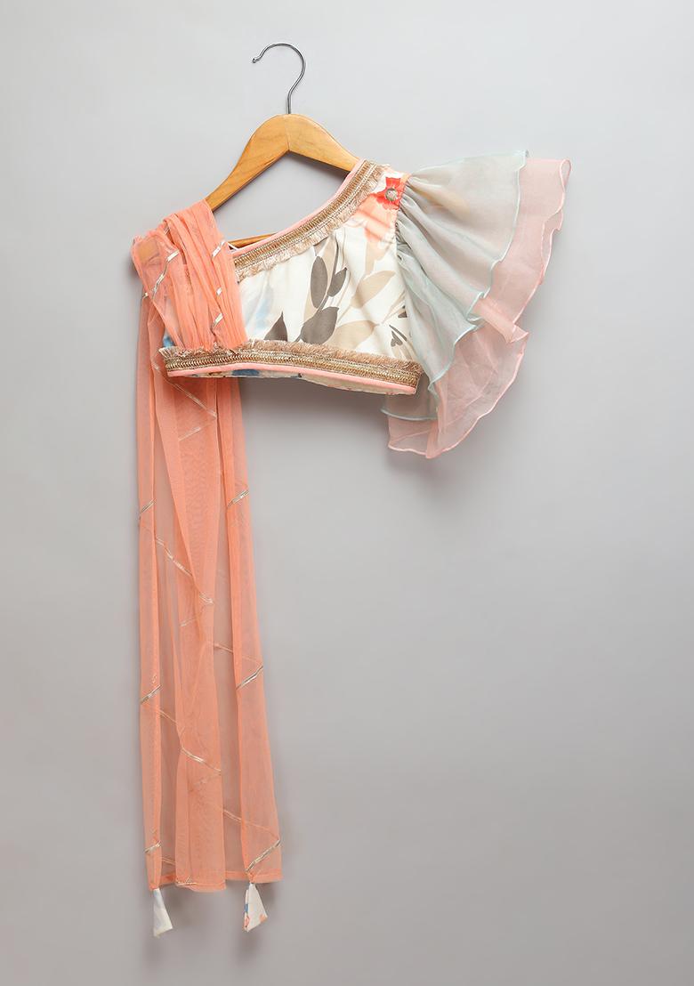 Off White Embroidered Organza Lehngas For Girls