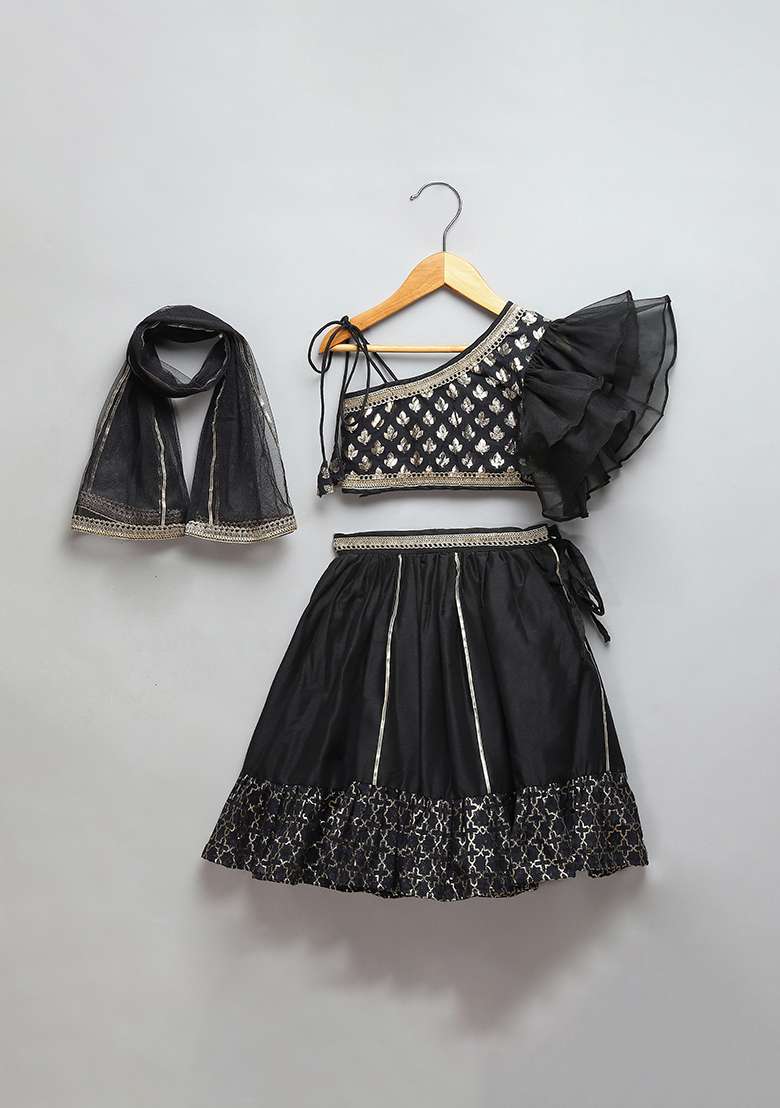 Black Embroidered Organza Lehngas For Girls - Indya