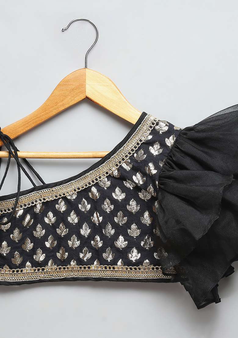 Black Embroidered Organza Lehngas For Girls - Indya