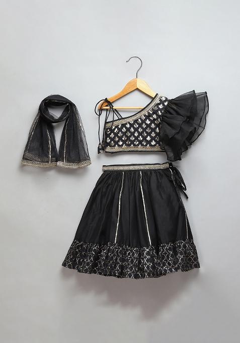 Black Embroidered Organza Lehngas For Girls